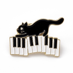 Musical Instruments Эмалированная булавка с мультяшным котом, брошь на музыкальную тематику из легкого золотого сплава для рюкзака, одежды, Узор кошки, 22x30x2 мм, штифты : 1.3 мм
