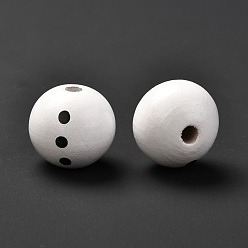 Blanc Perles européennes en bois imprimées, Perles avec un grand trou   , le thème de Noël, rond avec motif ventre de bonhomme de neige, blanc, 19.5x18mm, Trou: 4mm