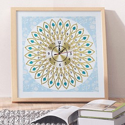 Fleur Kits de peinture de diamant d'horloge de bricolage, y compris la toile, strass de résine, stylo collant diamant, plaque de plateau et pâte à modeler, motif de fleur, 350x350mm