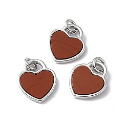 Red Jasper Natural Red Jasper Heart Charms, with Rack Plating Platinum Tone Brass Findings, Cadmium Free & Lead Free, 14x12x2mm, Hole: 3mm