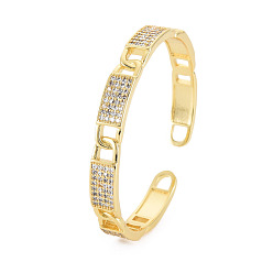 Claro Brazalete abierto con rectángulo de circonita cúbica, joyas de latón chapado en oro real 18k para mujer, sin plomo y cadmio, Claro, diámetro interior: 2-1/8x2-1/4 pulgada (5.3x5.6 cm)