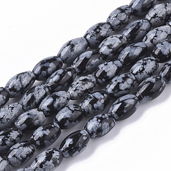 Obsidienne De Flocon De Neige Naturelles Obsidienne perles brins, ovale, 6~7x4.5mm, Trou: 0.8mm, Environ 61~64 pcs/chapelet, 15.75 pouces (40 cm)