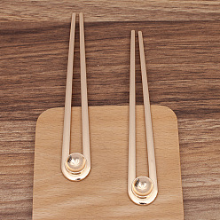 Light Gold Alloy Hair Fork Findings, Cabochon Settings, with Iron Pins, Round, Light Gold, 148x20mm
