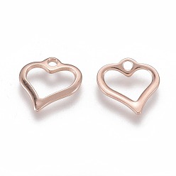 Rose Gold 201 Stainless Steel Open Heart Charms, Hollow, Rose Gold, 10.5x11x1mm, Hole: 1.6mm