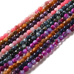 Mixed Color Natural Fire Crackle Agate Beads Strands, Dyed, Faceted, Round, Mixed Color, 4mm, Hole: 1mm, about 90pcs/strand, 15 inch