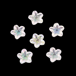 Blanc Fumé Cabochons acryliques placage irisé arc-en-ciel, style de paillettes, fleur, fumée blanche, 7x7x2.5mm