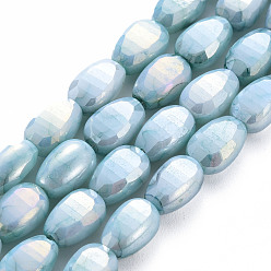 Pale Turquoise Opaque Baking Painted Crackle Glass Beads Strands, Faceted, AB Color Plated, Melon Seeds, Pale Turquoise, 9x6x4.5mm, Hole: 1.2mm, about 50pcs/strand, 17.32 inches(44cm)