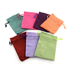 Mixed Color Burlap Packing Pouches Drawstring Bags, Mixed Color, 9x7cm