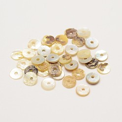 Tan Flat Round Natural Akoya Shell Beads, Mother of Pearl Shell Beads, Tan, 5~6x1mm, Hole: 1mm, about 1440pcs/bag