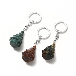 Indian Agate Natural Indian Agate Keychain, with Iron Split Key Rings, Christmas Tree, 90mm