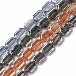 Mixed Color Electroplate Glass Beads Strands, Pearl Luster Plated, Rectangle, Mixed Color, 9.5x6~6.5x3.5mm, Hole: 1mm, about 68pcs/strand, 25.59''(65cm)