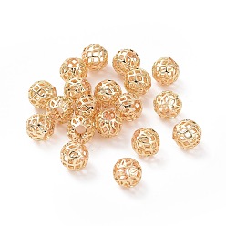 Golden Brass Hollow Beads, Long-Lasting Plated, Round, Golden, 8mm