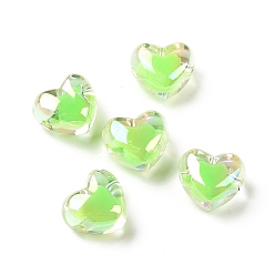 Lawn Green Transparent Acrylic Beads, Bead in Bead, AB Color Plated, Heart, Lawn Green, 19x21.5x14mm, Hole: 3.5mm