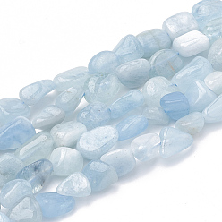 Aquamarine Natural Aquamarine Beads Strands, Tumbled Stone, Nuggets, 3~14x2~9x2.5~8mm, Hole: 1mm, about 50~55pcs/strand, 15.94 inch