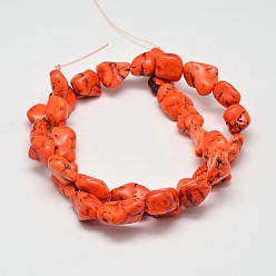 Orange Red Dyed Nuggets Natural Howlite Beads Strands, Orange Red, 11~17x10~17mm, Hole: 1mm, about 15.7 inch