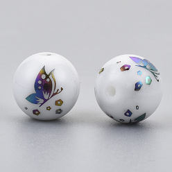 Plaqué Multicolore Perles en verre electroplate, Rond avec motif papillon, multi-couleur plaquée, 10mm, Trou: 1.2mm