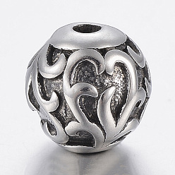 Antique Silver 316 Surgical Stainless Steel Beads, Round, Antique Silver, 10mm, Hole: 2mm