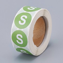 Green Paper Self-Adhesive Clothing Size Labels, for Clothes, Size Tags, Round with Size S, Green, 25mm, 500pcs/roll