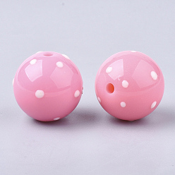 Hot Pink Acrylic Beads, Round with Spot, Hot Pink, 19.5~20x19mm, Hole: 2.5mm
