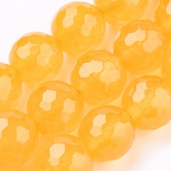 Orange Natural Malaysia Jade Beads Strands, Dyed, Faceted, Round, Orange, 12mm, Hole: 1.2mm, about 32pcs/strand, 14.9 inch