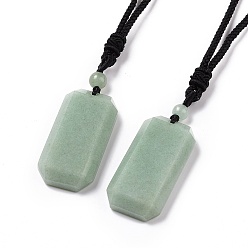Green Aventurine Adjustable Natural Green Aventurine Rectangle Pendant Necklace with Nylon Cord for Women, 35.43 inch(90cm)