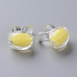 Yellow Transparent Acrylic Beads, Bead in Bead, Rabbit, Yellow, 15.5x12x9.5mm, Hole: 2mm, about 480pcs/500g