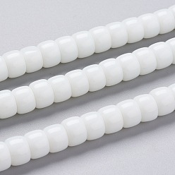 Blanco K 9 hebras de perlas de vidrio, perlas de vidrio imitación de jade, columna, blanco, 8~8.5x5.5~6 mm, agujero: 1.4 mm, sobre 67 unidades / cadena, 15.83 pulgada (40.2 cm)