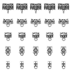 Plata Antigua 25 piezas 5 eslabones colgantes de aleación de estilo tibetano, fianzas de tubo, fianzas de bucle, plata antigua, 9~13x4~12x5.5~9 mm, agujero: 1.5~2 mm, 5 piezas / estilo