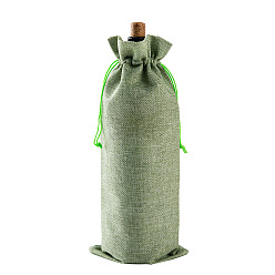 Dark Sea Green Rectangle Linenette Drawstring Bags, with Price Tags & Cords, for Wine Bottle Packaging, Dark Sea Green, 36x16cm