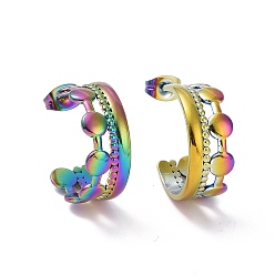 Rainbow Color Placage ionique (ip) 304 boucles d'oreilles rondes plates en acier inoxydable, boucles d'oreilles demi-créoles pour femmes, couleur arc en ciel, 19x8mm, pin: 0.7 mm