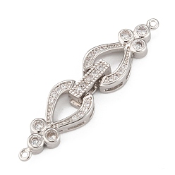 Platinum Brass Micro Pave Cubic Zirconia Fold Over Clasps, Lead Free & Nickel Free, Clear, Platinum, 43x10x5mm, Hole: 1mm