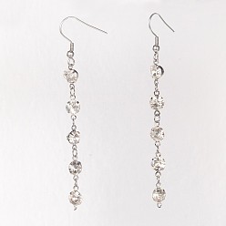 Stainless Steel Color 304 Stainless Steel Rhinestone Dangle Earrings, with 304 Stainless Steel Earring Hooks, Stainless Steel Color, 76mm, Pin: 0.6mm
