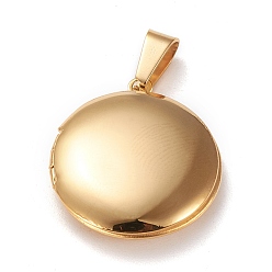 Настоящее золото 18K 316 подвески из нержавеющей стали Locket, фото прелести рамка для ожерелья, плоско-круглые, реальный 18 k позолоченный, 23x20x5.5 мм, отверстие : 3x6 мм, внутренний диаметр: 13.5 мм
