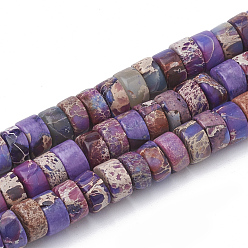 Blue Violet Synthetic Imperial Jasper Beads Strands, Heishi Beads, Flat Round/Disc, Blue Violet, 6~6.5x3~3.5mm, Hole: 1mm, about 113pcs/strand, 15.5 inch
