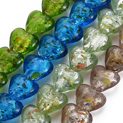 Mixed Color Handmade Silver Foil Lampwork Beads, Heart, Mixed Color, 14.5~16x14.5~15.5x8.5~9.5mm