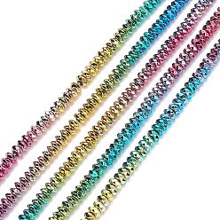 Multi-color Plateada Hematita sintética no magnética de electrochapa de color arcoíris hebras hebras, facetados, Rondana plana, multi-color de chapado, 6x3 mm, agujero: 0.8 mm, sobre 128 unidades / cadena, 15.35 pulgada (39 cm)
