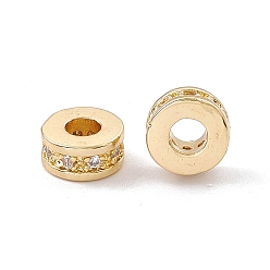 Light Gold Brass Micro Pave Cubic Zirconia Beads, Column, Lead Free & Cadmium Free, Light Gold, 7x3.5mm, Hole: 3mm
