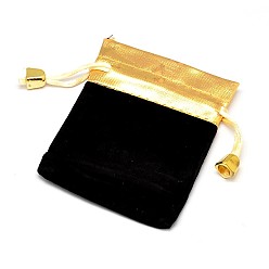 Black Rectangle Velvet Cloth Gift Bags, Jewelry Packing Drawable Pouches, Black, 9.3x7.5cm