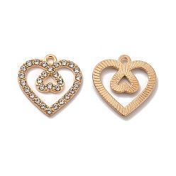 Golden Alloy Rhinestone Pendants, Double Heart Charms, Golden, 19.5x19x1.8mm, Hole: 1.6mm