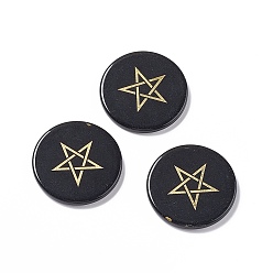 Obsidian Natural Obsidian Cabochons, Flat Round with Pentagram Pattern, 25x2.5~3mm