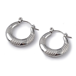 Stainless Steel Color 304 Stainless Steel Round Hoop Earrings for Women, Stainless Steel Color, 21.5x20x3.5mm, Pin: 0.6mm