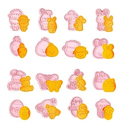 Pink 16Pcs Easter Theme Plastic Cookie Cutters, Cookies Moulds, DIY Biscuit Baking Tools, Rabbit & Chick & Egg & Lamb & Flower, Mixed Patterns, Pink, 20mm