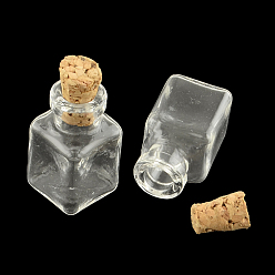 Clair Bouteille en verre parallélépipède pour les conteneurs de perles, avec bouchon en liège, souhaitant bouteille, clair, 25x14x14mm, Trou: 6mm, goulot d'étranglement: 9.5 mm de diamètre, capacité: 2 ml (0.06 fl. oz)