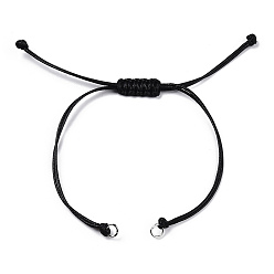Black Korean Waxed Polyester Cord Braided Bracelets, with Iron Jump Rings, for Adjustable Link Bracelet Making, Black, Single Cord Length: 5-1/2 inch(14cm)
