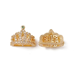 Real 18K Gold Plated Brass Micro Pave Cubic Zirconia Charms, Crown Charm, Real 18K Gold Plated, 9x11.5x7mm, Inner Diameter: 4x3.5mm