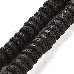Negro Hebras de cuentas teñidas de roca de lava natural, Rondana plana, negro, 8x4.5 mm, agujero: 1.6 mm, sobre 43 unidades / cadena, 7.87 pulgada (20 cm)