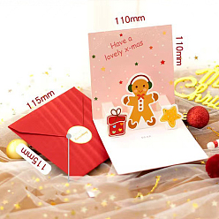 Gingerbread Man Рождественская тема 1компьютерный бумажный конверт и 1pc 3d набор всплывающих поздравительных открыток, с запечатывающей наклейкой 1pc, пряничный человечек, конверт: 115x115 мм, карта: 110x110мм