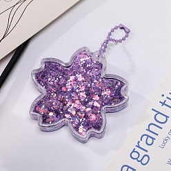 Purple Sakura Acrylic Quicksand Keychain, Glitter Chasing Pendant Decorations Sticker Keychain, with Ball Chains, Purple, 6.5x6.5cm