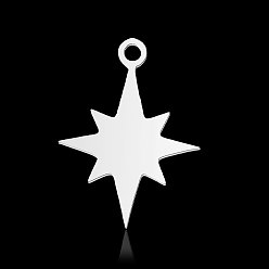 Stainless Steel Color 201 Stainless Steel Pendants, Star, Stainless Steel Color, 19x14x1mm, Hole: 1.6mm