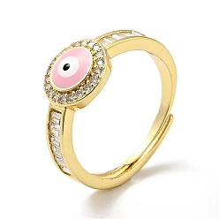 Pink Эмалевое регулируемое кольцо от сглаза с прозрачным кубическим цирконием, настоящие позолоченные латунные украшения для женщин, розовые, размер США 18 7 (1/2 мм)